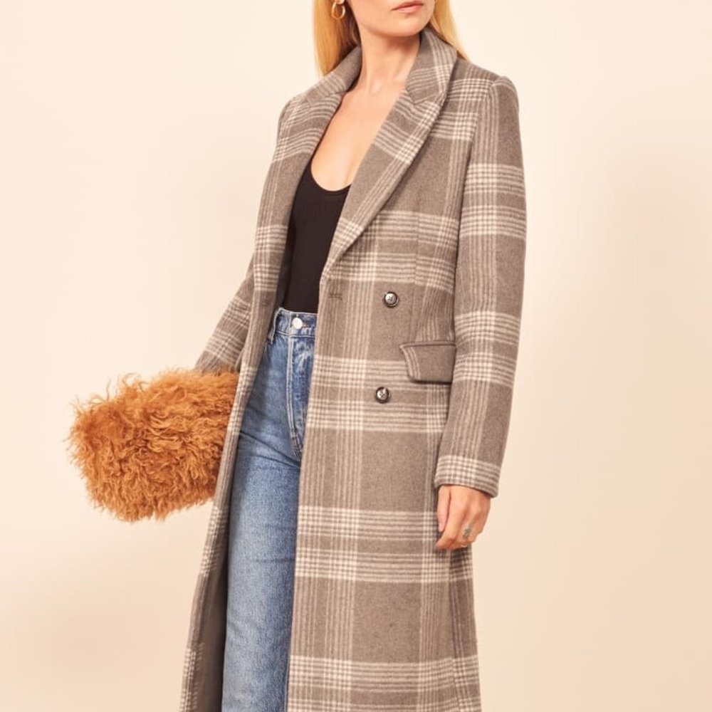 Reformation York Coat Brown Check
